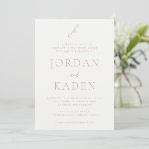 Jordan Bord Roze Script Monogram Elegante bruiloft Kaart