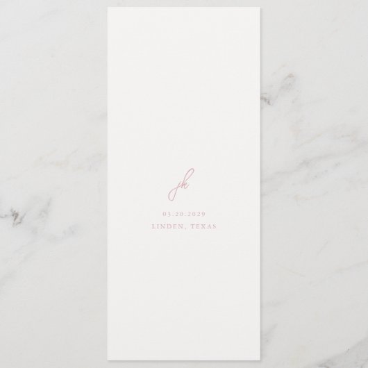 Jordan Bord Roze Script Monogram Elegante bruiloft Menu (Achterkant)