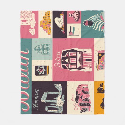 Jordan Culture Retro Geïllustreerde Symbolen Fleece Deken (Voorkant)