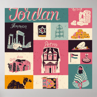 Jordan Culture Retro Geïllustreerde Symbolen Poster