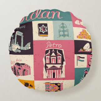 Jordan Culture Retro Geïllustreerde Symbolen Rond Kussen