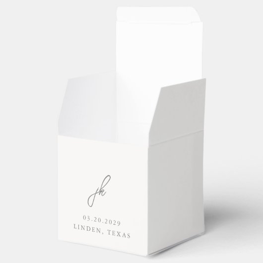 Jordan grijs script monogram elegante bruiloft bedankdoosjes (Geopend)