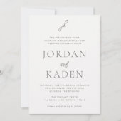 Jordan grijs script monogram elegante bruiloft kaart (Voorkant)