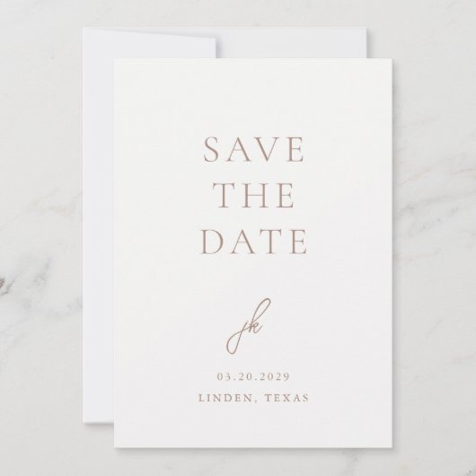 Jordan Lichtbruin Script Monogram Elegant Bruiloft Save The Date (Voorkant)