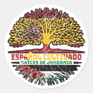 Jordanië Spanje vlag over boomstammen Ronde Sticker