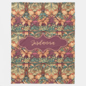 Jordanna Sinaasappel en Bourgondische Floral Art N Fleece Deken (Voorkant)