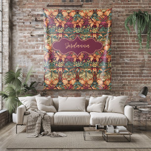 Jordanna Sinaasappel en Bourgondische Floral Art N Fleece Deken