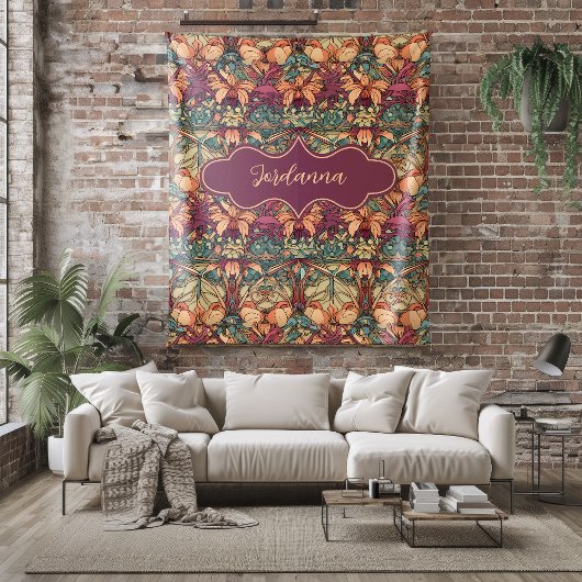 Jordanna Sinaasappel en Bourgondische Floral Art N Fleece Deken