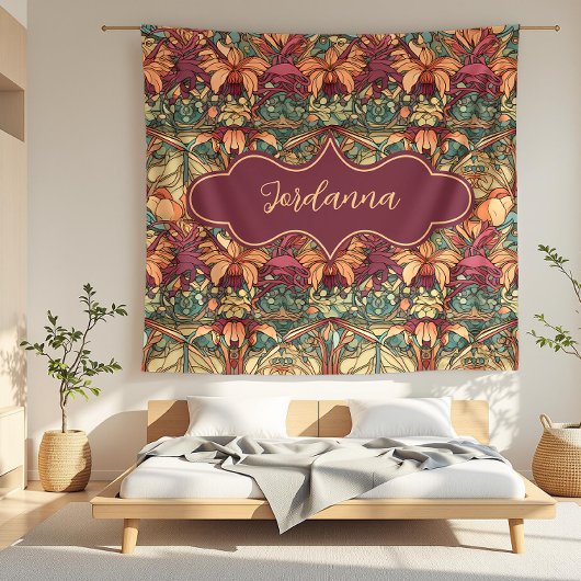 Jordanna Sinaasappel en Bourgondische Floral Art N Fleece Deken