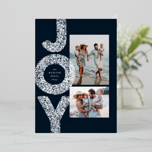 Jose moderne twee foto's met een dikke kerstmis folie feestdagenkaart (Staand Voorkant)