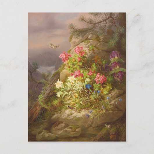 Josef Lauer Stilleven met bloemen en slakken Briefkaart (Voorkant)