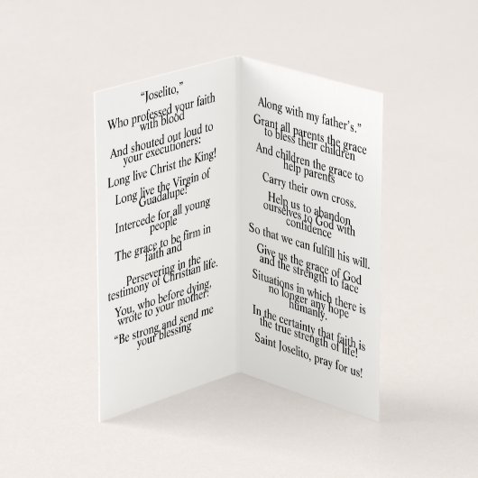 Joselito Prayer Card Kaart (Binnen)