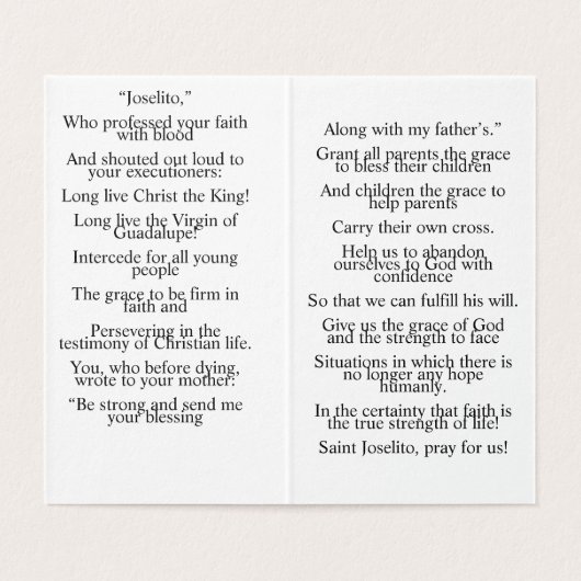 Joselito Prayer Card Kaart (Binnenkant ongevouwen)