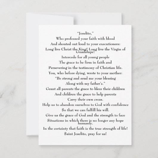 Joselito Sánchez del Río Kaart (Achterkant)