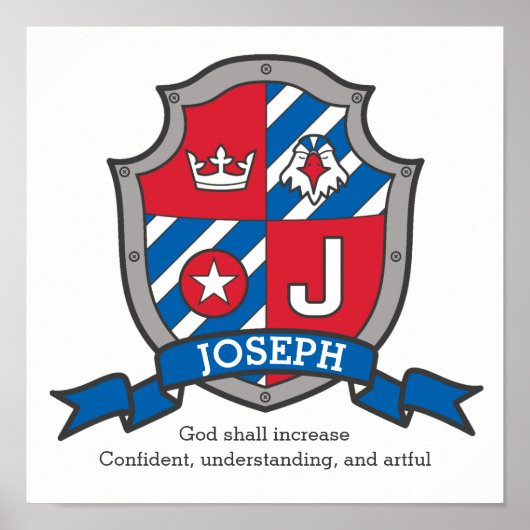 Joseph boys J name and betekenend blue red crest Poster (Voorkant)