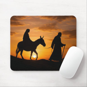 Joseph die Maria en ezel bij zonsondergang leidt Muismat