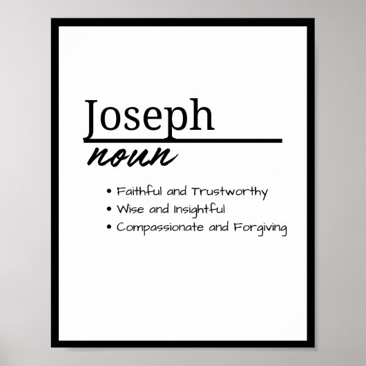 Joseph, jongen gepersonaliseerde naam definitie poster (Voorkant)