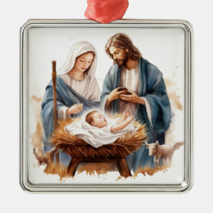 JOSEPH MARY BABY JESUS CHRISTMAS RELIGIOUS METALEN ORNAMENT