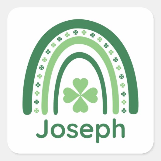 Joseph Name Clover Boho Rainbow Vierkante Sticker (Voorkant)
