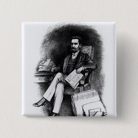 Joseph Pulitzer uit 'The Curio', 1887 Vierkante Button 5,1 Cm (Voorkant)