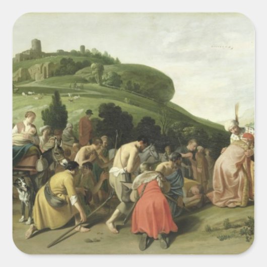 Joseph Receives zijn vader in Egypte, 1628 Vierkante Sticker (Voorkant)
