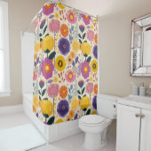 Josephine Kleurrijke Paarse en Gele Moderne Bloeme Douchegordijn (In situ)