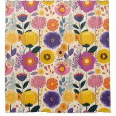 Josephine Kleurrijke Paarse en Gele Moderne Bloeme Douchegordijn (Voorkant)