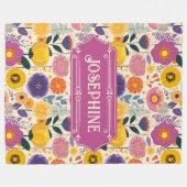 Josephine Kleurrijke Paarse en Gele Moderne Bloeme Fleece Deken (Voorkant (Horizontaal))