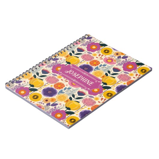 Josephine Kleurrijke Paarse en Gele Moderne Bloeme Notitieboek (Linkerzijde)