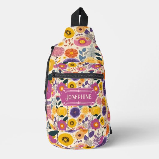 Josephine Kleurrijke Paarse en Gele Moderne Bloeme Sling Bag (Voorkant)