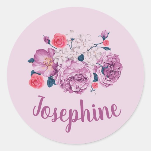 Josephine Name Floral Custom Flower Roos Ronde Sticker (Voorkant)