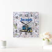 Joseph's Trucking Road Map Square Wall Clock Vierkante Klok (Huis)