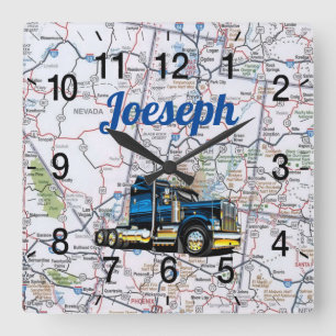 Joseph's Trucking Road Map Square Wall Clock Vierkante Klok