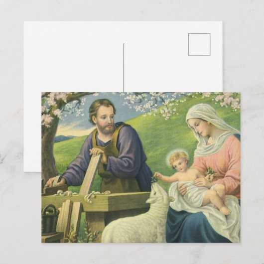Joseph's Workshop met Mary en Baby Jesus Briefkaart (Voorkant / Achterkant)