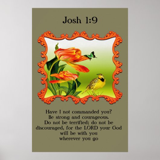 Josh 1:9 Gele en zwarte kanarie spotvogel Poster (Voorkant)