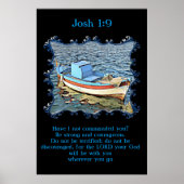 Josh 1:9 met een oude boot in de kalme oceaan. poster (Voorkant)