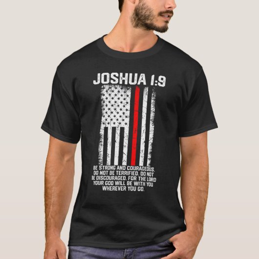 Joshua 19 American US Flag Firefighter Cross Chris T-shirt (Voorkant)