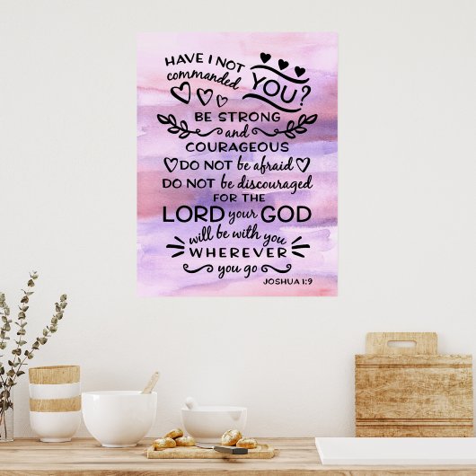 Joshua 1 9 be Sterke Bijbelscriptversie Poster (Keuken)