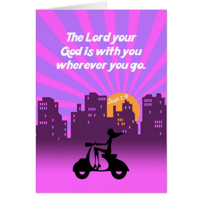 Joshua 1:9 Meisje op scooter w/Skyline - Bijbelver (Voorkant)