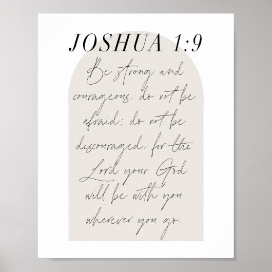 Joshua 1:9 Minimale Boho Beige Arch Script Poster (Voorkant)