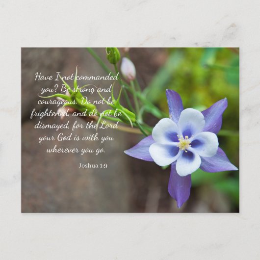 Joshua 1:9 Paarse Columbine Flower Briefkaart (Voorkant)