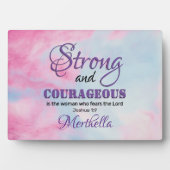 Joshua 1:9 STERK EN COURAGEEUZE Christelijke Vrouw Fotoplaat (voorkant)