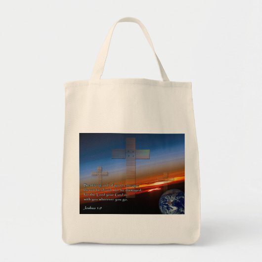 Joshua 1:9 Sunset Crosses Tote Bag (Voorkant)