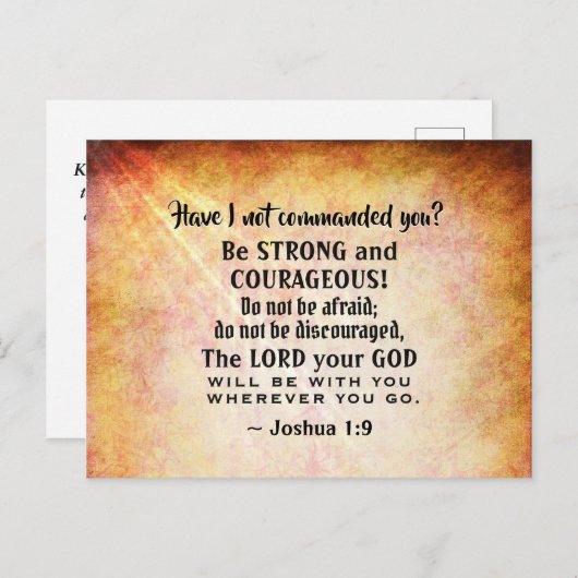 Joshua 1:9 Wees sterk en moedig, bijbelse versie Briefkaart (Voorkant / Achterkant)