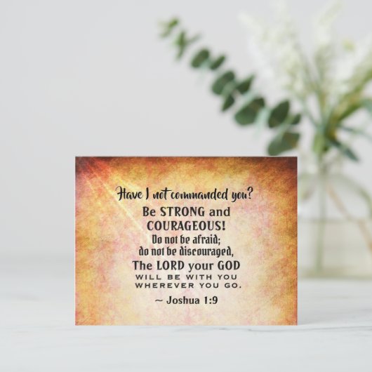 Joshua 1:9 Wees sterk en moedig, bijbelse versie Briefkaart (Staand voorkant)
