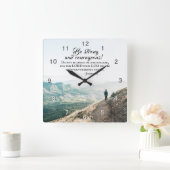 Joshua 1:9 Wees sterk en moedig, bijbelse versie Vierkante Klok (Huis)