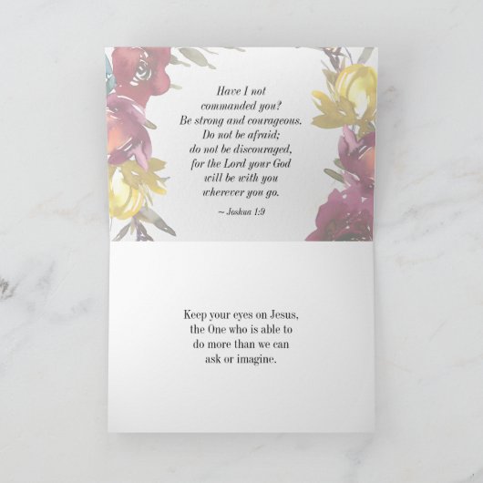 Joshua 1:9 Wees sterk en moedig Floral Wreate  Kaart (Binnen)