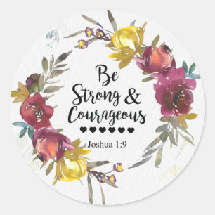 Joshua 1:9 Wees sterk en moedig Floral Wreate Ronde Sticker