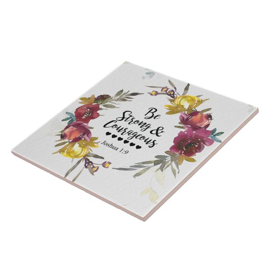 Joshua 1:9 Wees sterk en moedig Floral Wreate Tegeltje (Zijkant)