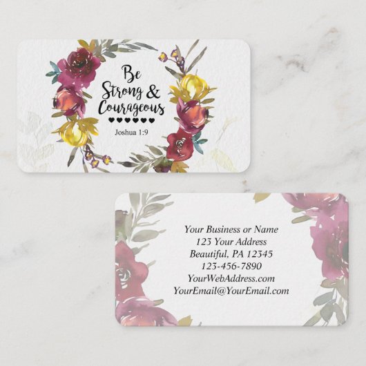 Joshua 1:9 Wees sterk en moedig Floral Wreate Visitekaartje (Voorkant / Achterkant)